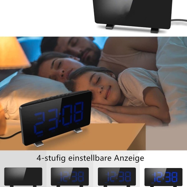 Radioväckarklocka digital väckarklocka LED-display 4 ljusstyrkenivåer justerbar