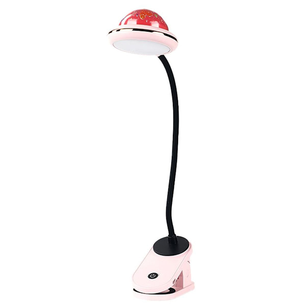 USB genopladelig LED-klemmelampe, læselampe med stjerne, lyserød