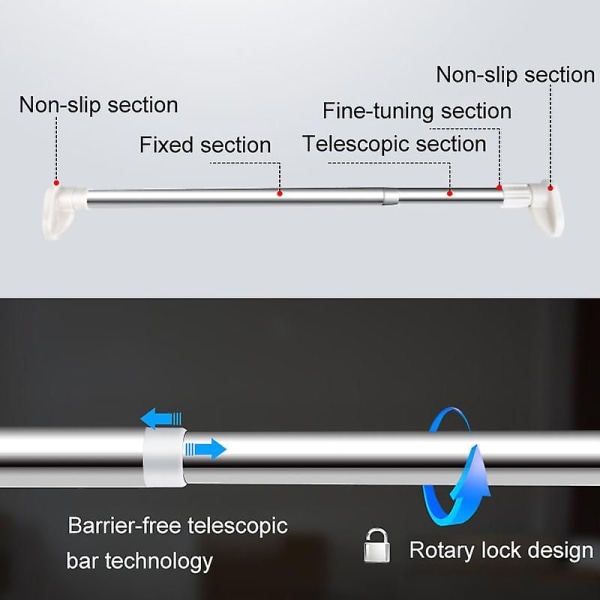 1-delad teleskopisk duschdraperistång, utdragbar stång, diameter 25 mm, badrumsfönstergardin, klädstång 70*120 cm