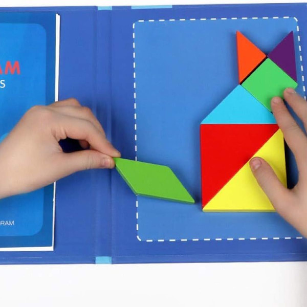 Magnetisk Tangram Pussel Träleksak Första Klassens Undervisningshjälpmedel för Barn KLB