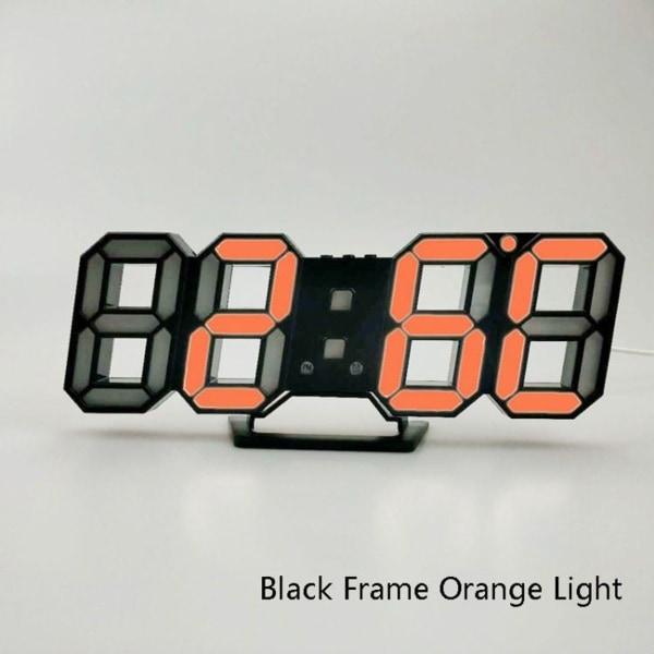 3D Stereo LED Väckarklocka Vardagsrum 3D Väggklocka Svart Ram Orange Ljus