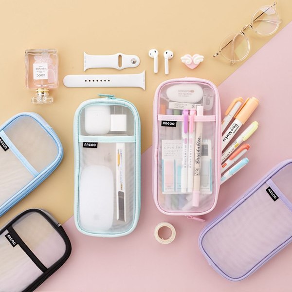 Nätpennfodral med rutnät Transparent Enkel Pennfodral Organizer Lila