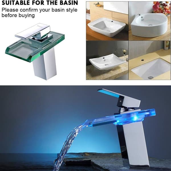 KLB handfat med RGB LED vattenfall badrumsblandare