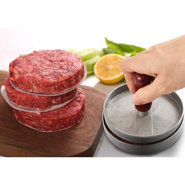 Hamburgerpress och smörgåspappersset, hamburgerpress, grillpress, biffform med 100 ark vaxbiffpapper