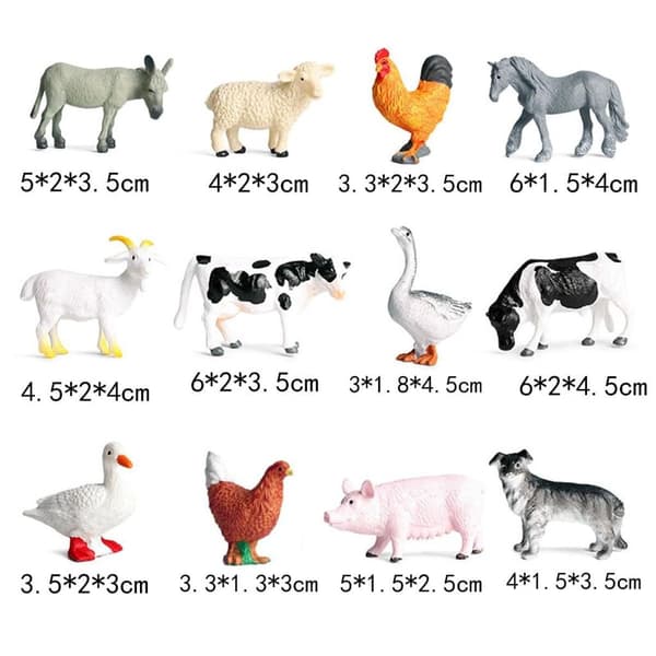 12 stk. bondegårdsdyr figurer legetøjsfigurer sæt - gris hund ko får KLB