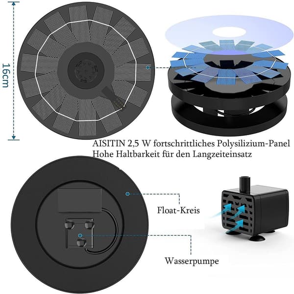 2,5W solcellsfontänpump - Flytande fågelbad
