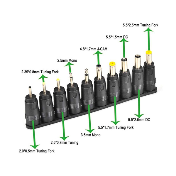 Universal DC-strømadapter, pakke med 34 DC-adaptere 5,5x2,1mm DC-cylinderforbindelse