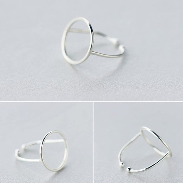 Silverring, geometrisk cirkulär urringning, justerbar ring