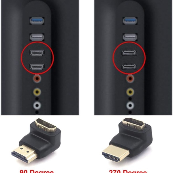 HDMI 90 asteen ja 270 asteen suorakulmainen uros-naarasliitin