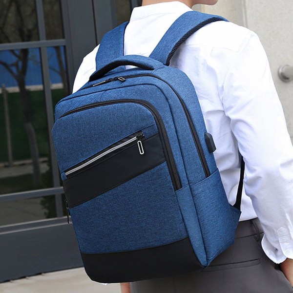 Laptopryggsäck, företagsryggsäck med USB laddningsport, blå