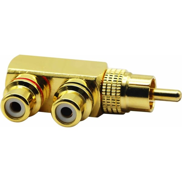 2-pack RCA-hane 90 graders splittradapter till 2 RCA-honuttag Ljudvideo Guldpläterad metallkontakt M/F KLB