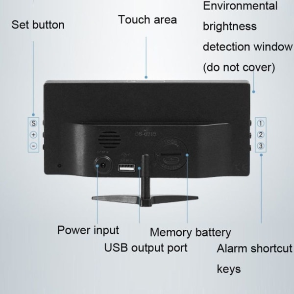 Elektronisk LED-klocka, smart digital bordsklocka (vit)