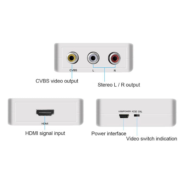 RCA Komposit HDMI till AV Video Audio Konverter Adapter för Kamera DVD VHS VCR