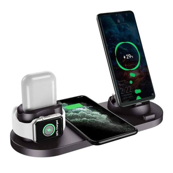 Trådløs oplader, 6 i 1 induktiv opladningsstation med 10W sort