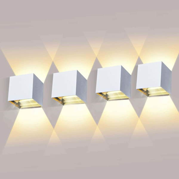 4 stk. utendørs LED-vegglampe 12W innendørs vegglamper varm hvit vanntett design IP65