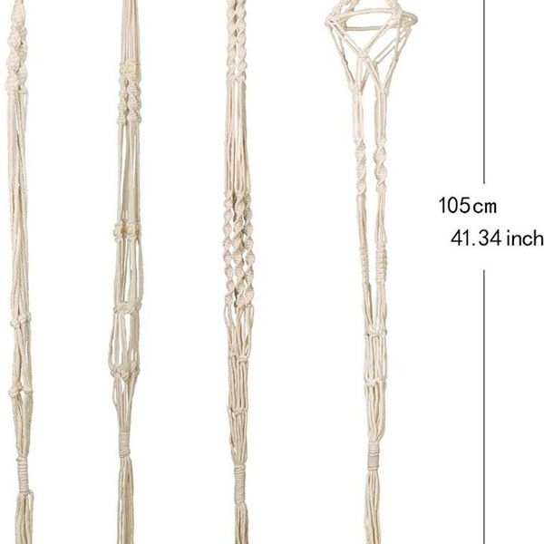 Set med 4 macramé hängande korgar, bomullsrep hängande korgar, blomkrukeväxter