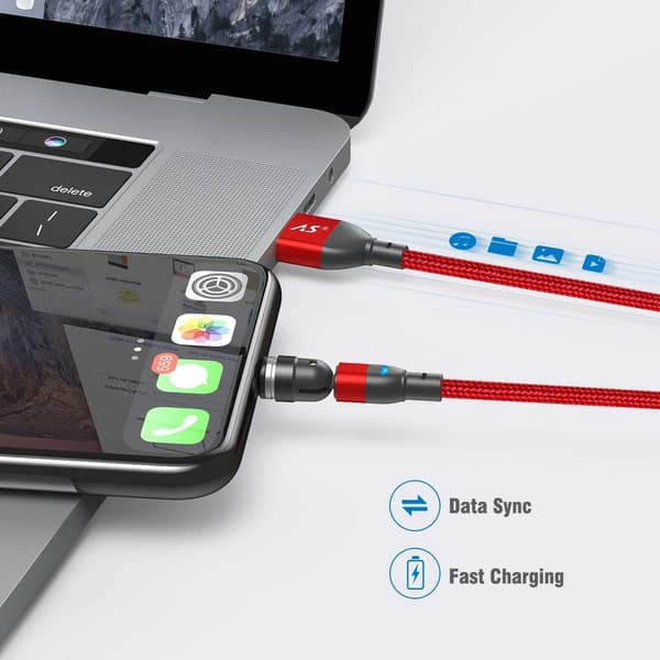 540 Graders Magnetisk Laddningskabel Nylonflätad Röd Pack med 3 3ft + 6ft + 6ft