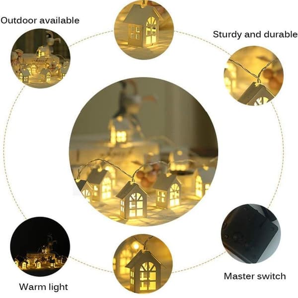 Julelys, 2m 10-LED Trehus Fe Lys Romdekorasjon Varm Hvit, KLB