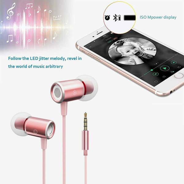 In-ear-hodetelefoner, støyisolerende øretelefoner rose gull