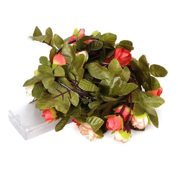 2M 30LED Plast Simulering Rattan Rose Grønt Blad Strenglys KLB