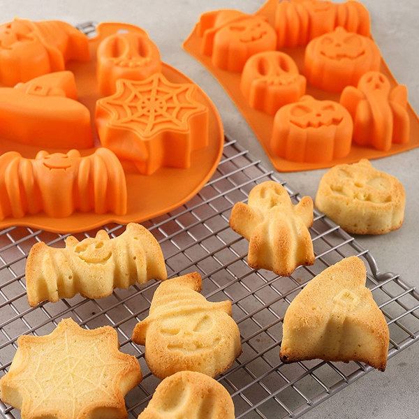 2PCS Silikon Halloween Spöke Pumpa Bakform Set Non-stick Choklad Gelé