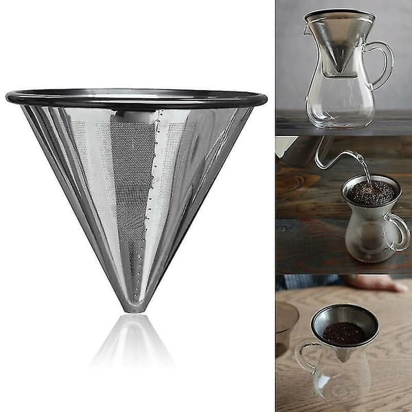 Kaffe Kopp Filter, Rustfritt Stål Dobbelt Lag Mesh Hell Over Kopp Holder Kaffe Dripper Filter for Hjemmekontor Bruk KLB