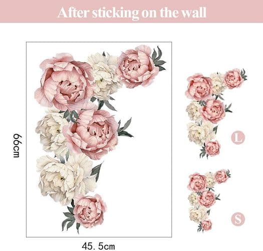 2 st Blommiga Väggdekaler Pion Ros Väggdekaler Soffa Bakgrund