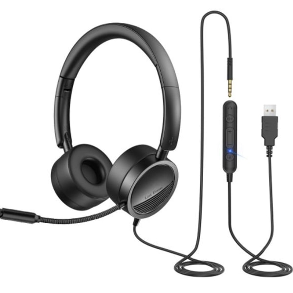 PC-headset med mikrofon USB/3,5 mm erhvervsheadset støjreduktion, klar KLB