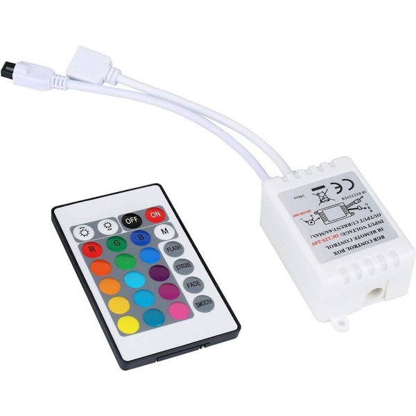24 näppäimen IR-kaukosäädin ja valkoinen IR-ohjain RGB LED-nauhalle 3528 SMD ban