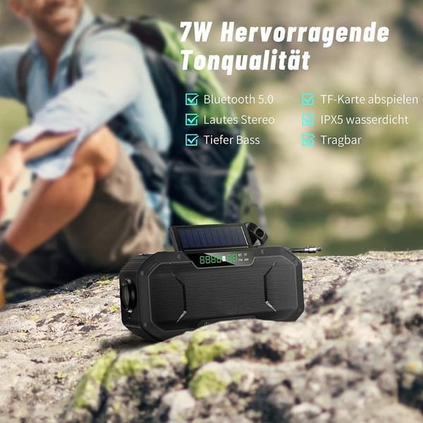 Nödradio Stänksäker Bluetooth-högtalare Bärbar AM/FM Solv vev