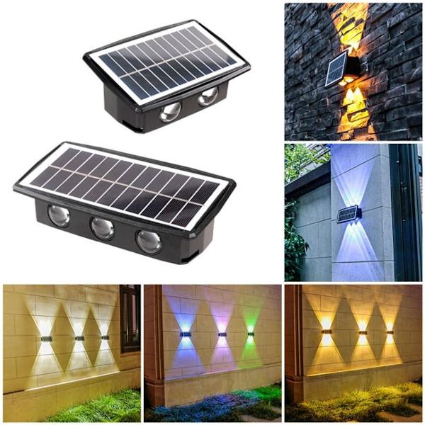 6LED solcellelys kontrollsensor opp og ned, dobbelthodet vegglampe for d