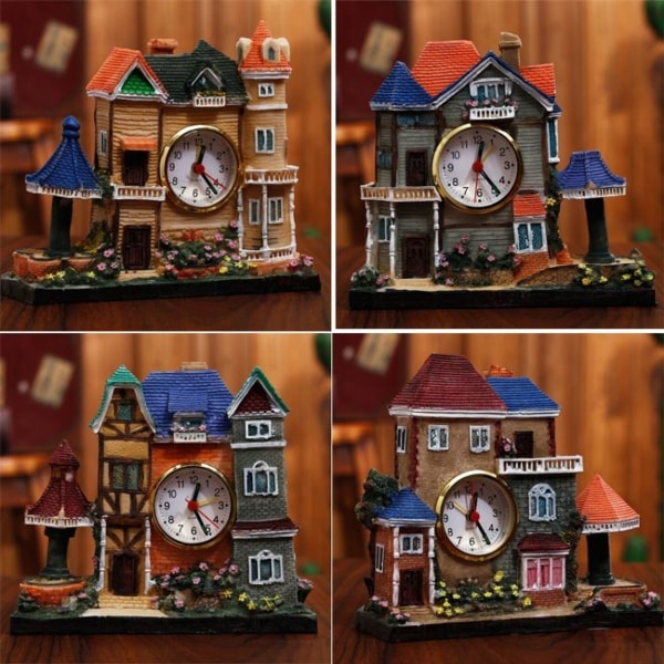 Large Castle Alarm Clock Villa Resin Crafts Ornaments (Blue Pavilion on the Left S