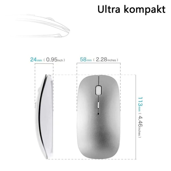 Bluetooth-mus, oppladbar, stille, mini-mus, 3 DPI-justerbar Bluetooth