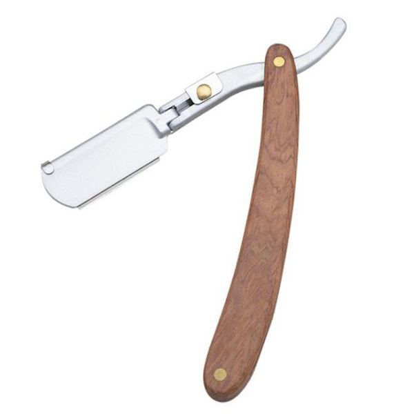 Barberkniv med ægte træhåndtag og klingeholder