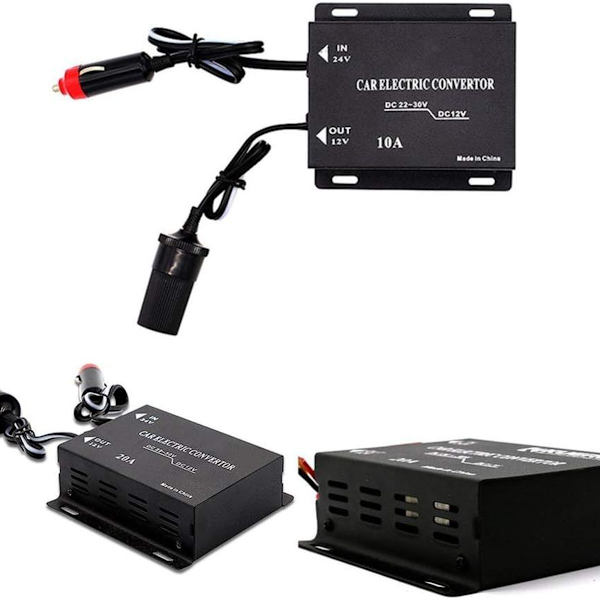 Bilstrømomformer, 10A 24V til 12V Strømforsyning Trinn Ned Transformer KLB