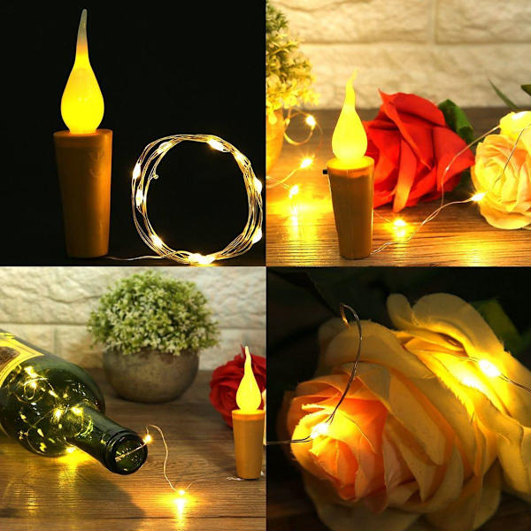 10-pack korkformade ljusslingor, flaskpropp, LED-lampa, batteri KLB