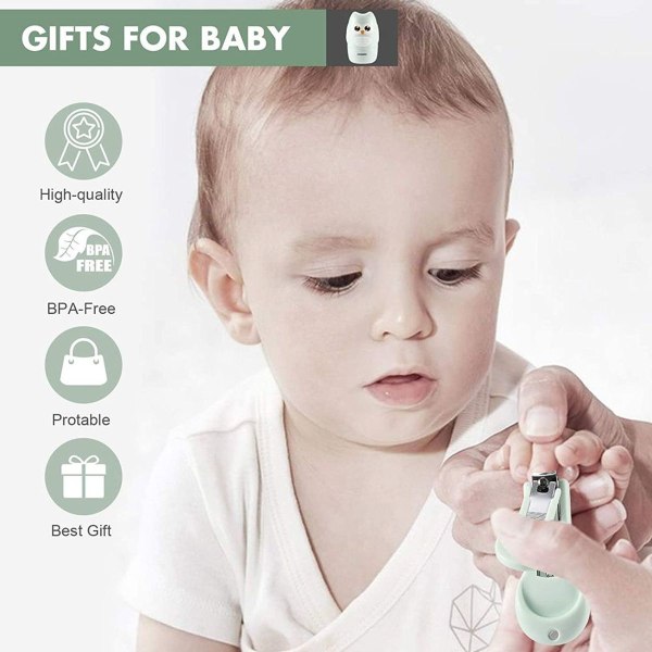 4-i-1 Säker Baby Nagelsax Set Uggla Box Nagelsax Grön KLB