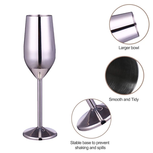 Set med 2 st krossfria, silverfärgade champagneglas