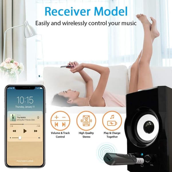 Bluetooth-mottaker, mini Bluetooth 3.5mm AUX-adapter håndfrisett KLB