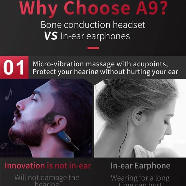 Beinledningshodetelefoner, trådløse Bluetooth-hodetelefoner, hjul