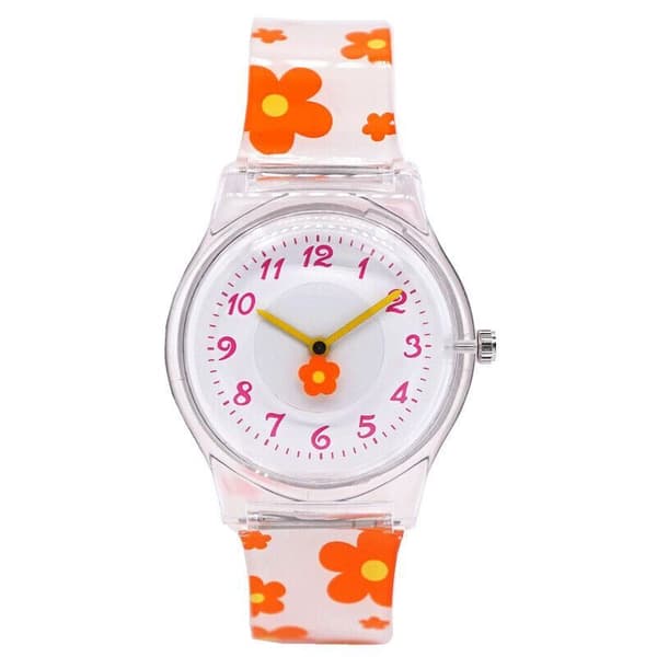 Blommig Kvarts Klocka$Vacker Tryckt Kvarts Klocka$Orange Blommig Kvarts Klocka