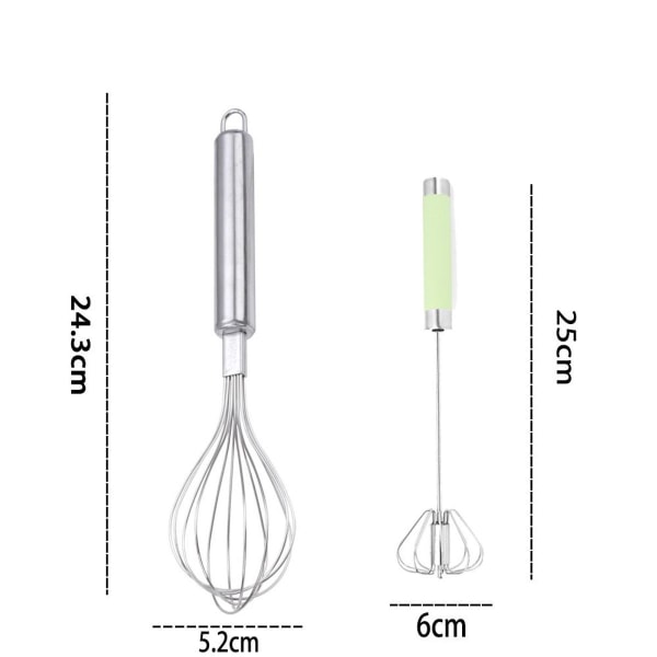 Whisk Set, Stainless Steel Egg Whisk for Cooking (Set of 2) Small + Green (Small) KLB