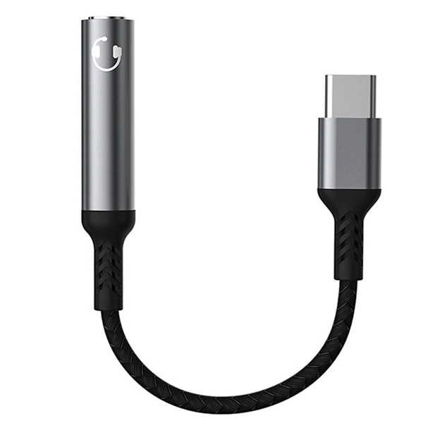 USB C til 3,5 mm hunnadapter Type C hodetelefon lydkontakt grå