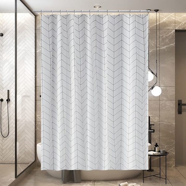 Bruseforhæng, 180x180 cm (71x71 tommer) | Polyester (sildebensmønster, enkeltpakning) til badekar og badeværelse, vaskbar, anti--