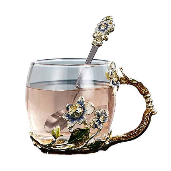 330 ml emaljerat vattenglas, värmebeständigt glas, blomsterte