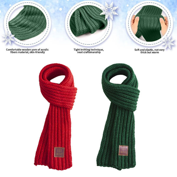 2-pack barn vinter varma stickade halsdukar, varm halsduk, nackvärmare, röd + grön