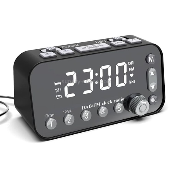 DAB-A1 stor skärm DAB & FM väckarklockradio med dubbla USB