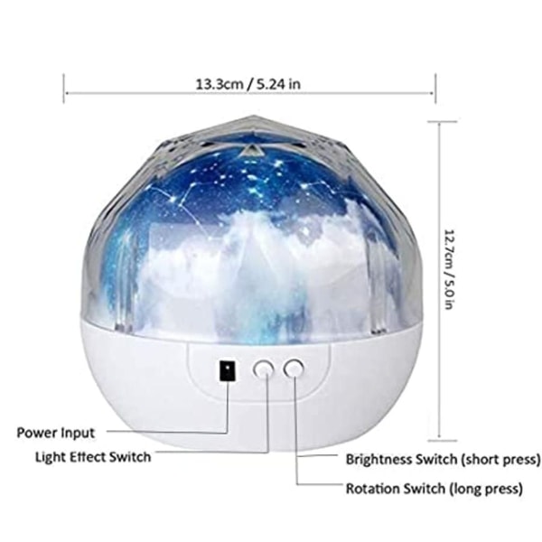Stjernenattlys, planetarisk projektor jord univers LED-lys KLB