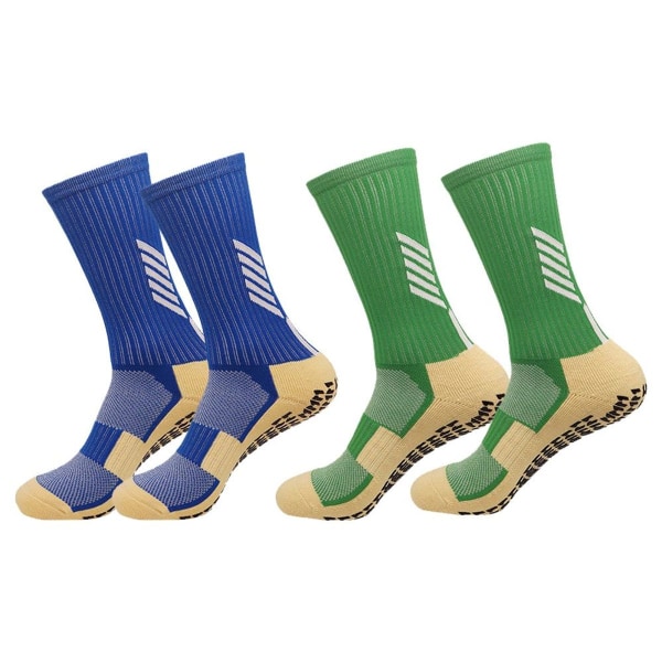 2 par skridsikre børns sportsstrømper til farverne blå + grøn KLB