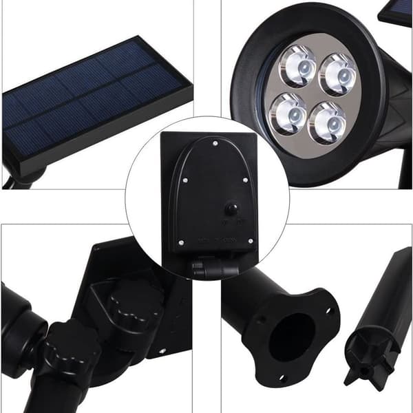 Pakke] Solcelle LED Flomlys, 4 LED Solcellelys, Vanntett Hagebelysning for